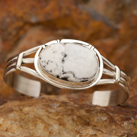 White Buffalo Snowstorm Sterling Silver Bracelet