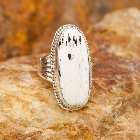 White Buffalo Hatching Sterling Silver Ring SIZE 9