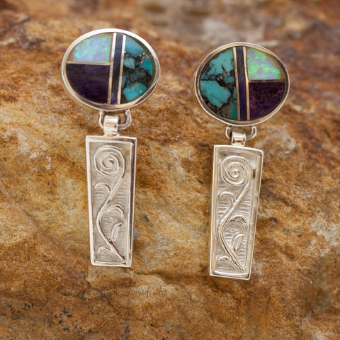 David Rosales Shalako Inlaid Sterling Silver  Earrings