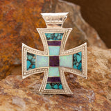 David Rosales Shalako Inlaid Sterling Silver Cross Pendant