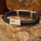 David Rosales Arizona Blue Inlaid Sterling Silver and Leather Strap Bracelet