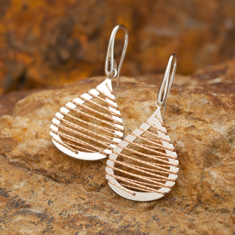Small Rose Gold and Rhodium Teardrop Wire Earrings