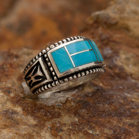 David Rosales Arizona Blue Inlaid Sterling Silver Distinction Ring