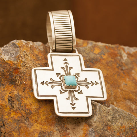 Traditional Sterling Silver and Turquoise Cross Pendant