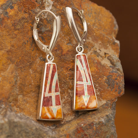 Sterling Silver Spiny Oyster and Opal Earrings