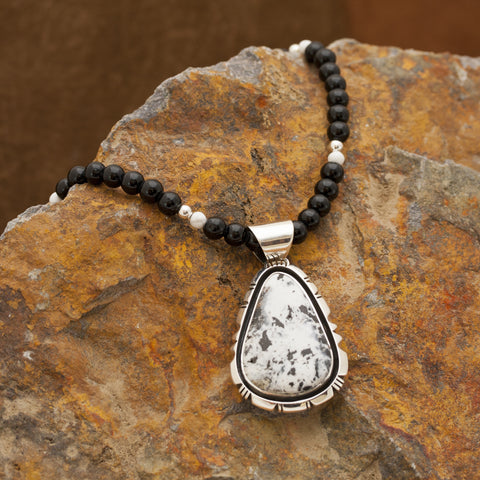 White Buffalo Pendant with Beaded Necklace