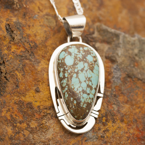 Teardrop Shaped Number 8 Turquoise Sterling Silver Pendant