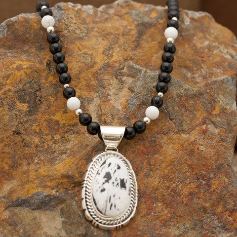 White Buffalo Pendant with Beaded Necklace